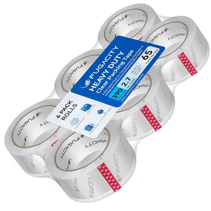 FugaCity Clear Packing Tape Refills (6 Rolls),Heavy Duty Packaging Tape for Moving Supplies,2.7 Mil Thick Shipping Tape, 1.88 Wide,65 Yards Per Roll,Total 390 Yards - Image 1